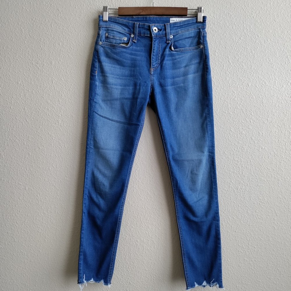 Rag & Bone Cate Mid Rise Ankle Skinny Chewed Hem Denim Jeans In Flint Size 25